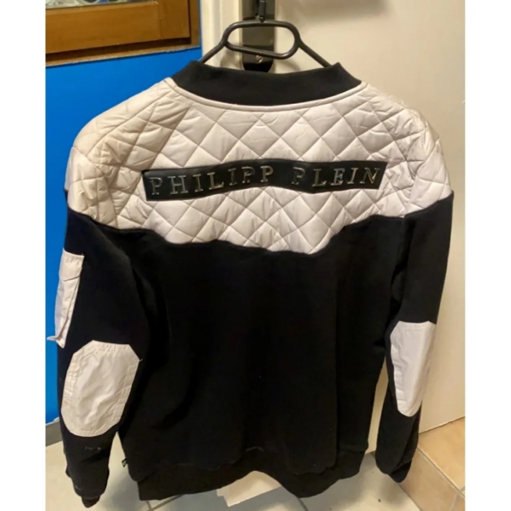 Philipp Plein Black and Tan Bomber Jacket with Quilted Design